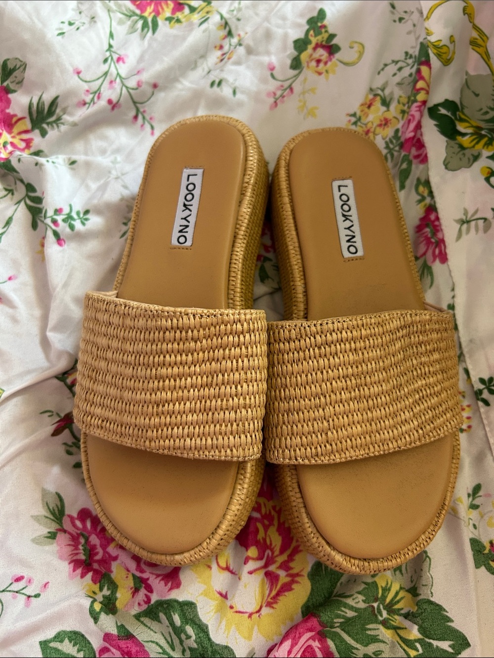 Tan Woven Slide Mules